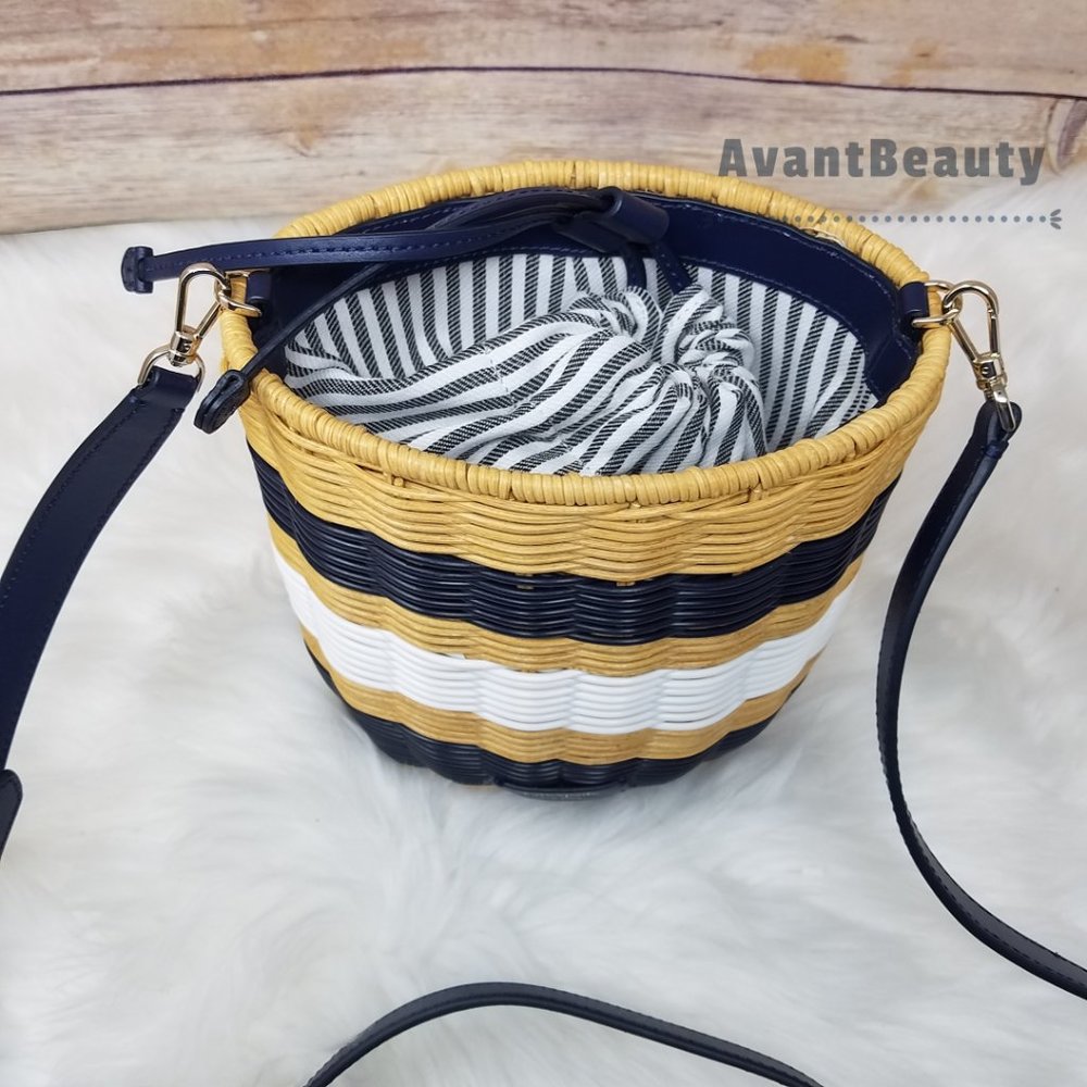 Kate Spade Medium Bucket Bag Buoy Wicker Blue Mult - Picture 7 of 16